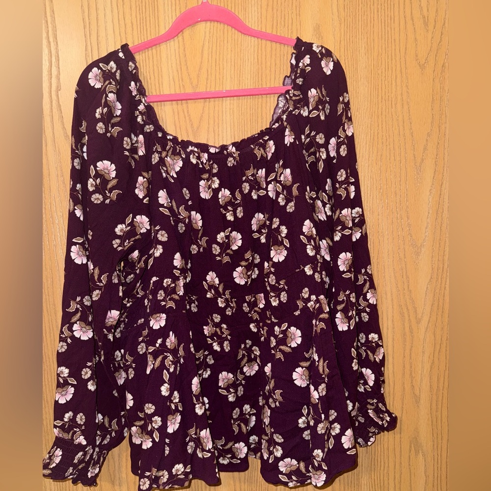 Floral Smocked Peasant Blouse - Purple